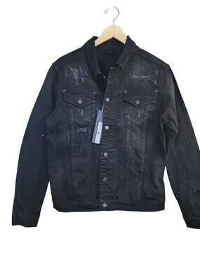 7TH HVN Crystal Stargaze Jet Jean Jacket Black Denim Large Coat Embellished NWT